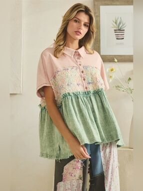 #1231 Oli & Hali Blush Horizon Mixed Media Top